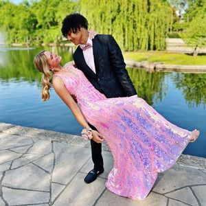 Pink beaded prom dress